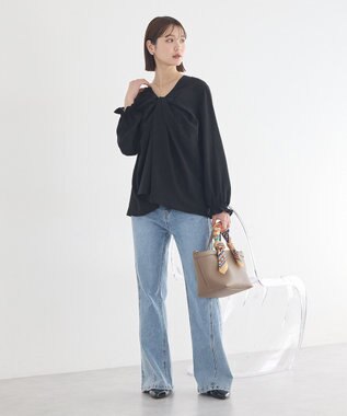 earth music&ecology フロントツイストブラウス Black