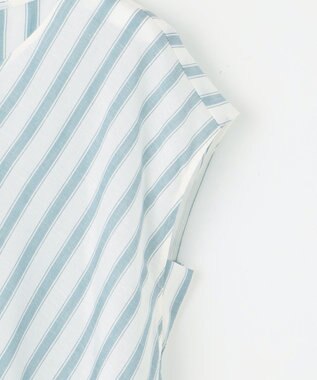 自由区 L 【洗える】テンセルリネンリボン ブラウス オフ×ブルーストライプ