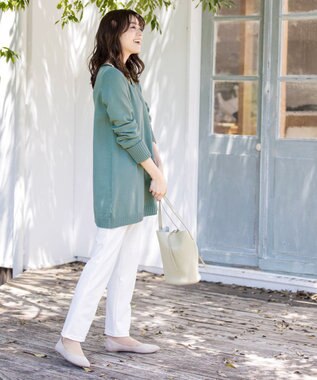 Tiaclasse L 【洗える】幅広く活躍が期待できるVネックリブニットチュニック ミント