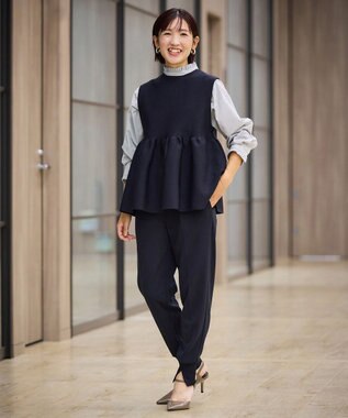 UNFILO フリルネックシャツ モノトーンストライプ