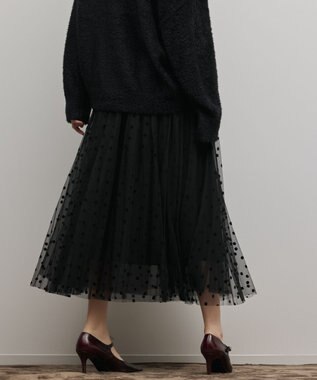 GRACE CONTINENTAL フロッキードットプリーツスカート ブラック
