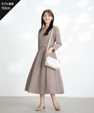 Tiaclasse 【セレモニー・新色追加】リボンベルトフレアワンピース モカ