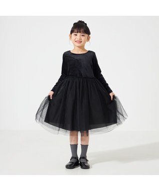 Chacott velour combi dress (kids) ブラック（ワッシャーベロア）