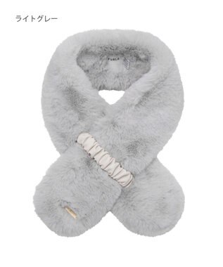 MOONBAT FURLA フェイクファーくしゅくしゅリボンマフラー ライトグレー