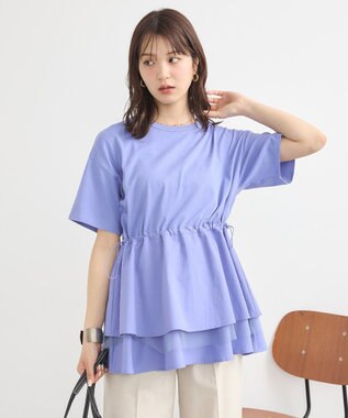 earth music&ecology 【接触冷感/洗濯機可】異素材ドッキングドロストチュニック Blue