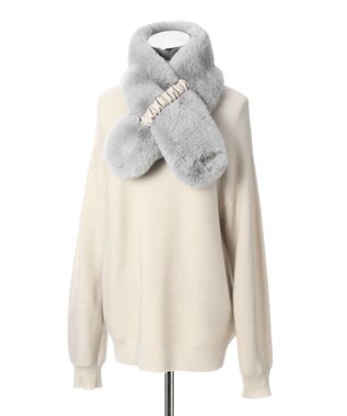 MOONBAT FURLA フェイクファーくしゅくしゅリボンマフラー ライトグレー