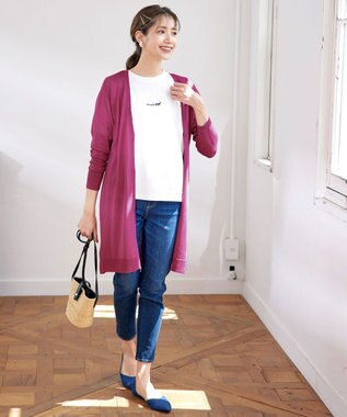 Tiaclasse 【洗える】バックリブプリーツ編みロングカーディガン ピンク