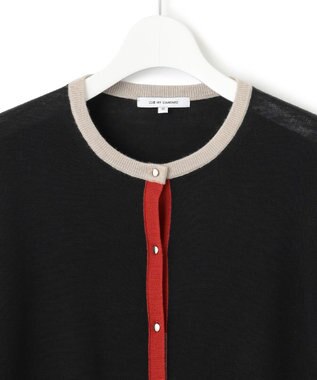 23区 L 【洗える/アンサンブル対応】サステナブルウール バイカラー カーディガン ブラックベース