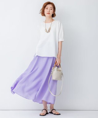 23区 【洗える】LIBECO フレア ロングスカート ライラック系