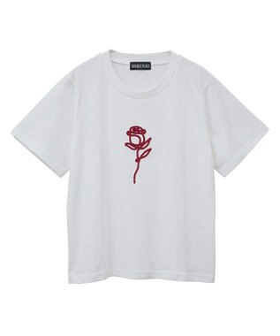Green Parks ・ＤＯＵＢＬＥ　ＦＬＡＧＳ　ローズチェーン刺繍ＴＥＥ Off White