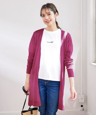 Tiaclasse 【洗える】バックリブプリーツ編みロングカーディガン ピンク