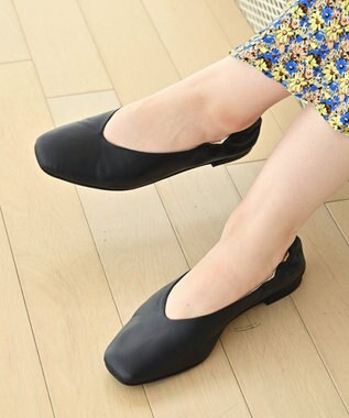 nouvelleRobe Oū 【本革・高反発】Square-plain スクエアトゥ Vカットパンプス ブラック