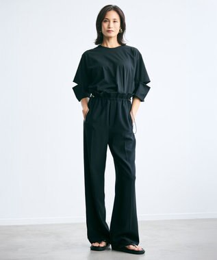 BEIGE， 【洗える】FLEUR / ウエストゴムワイドストレートパンツ Black