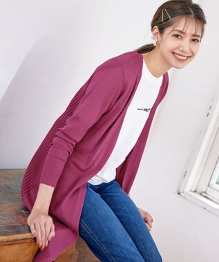 Tiaclasse 【洗える】バックリブプリーツ編みロングカーディガン ピンク