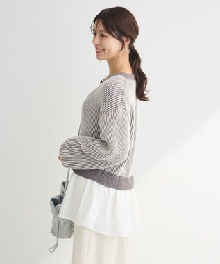 Green Parks 配色リブドッキングチュニック Gray