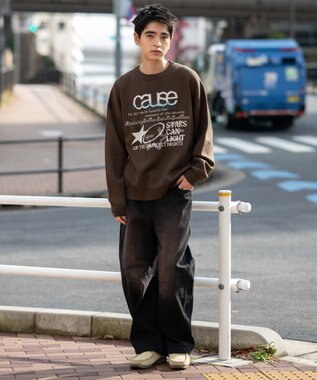 WEGO スプレーグラフィックニットプルオーバー ブラウン