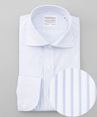GOTAIRIKU 【形態安定】プレミアムプリーツシャツ_ワイドカラーストライプ サックスブルー系1