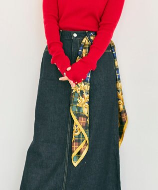 Marca 【Marcaオリジナル】オーナメントチェック 大判 シルクツイル スカーフ グリーン×ブラウン