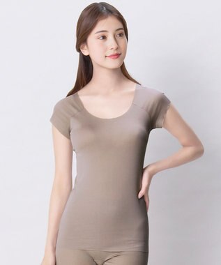 Wing インナー 【綿の贅沢オーガニック フラットタイプ】 オーガニックコットン混素材 ひびきにくくさらっと薄くて軽い ２分袖 EL1248 ウイング／ワコール シナモンブラウン