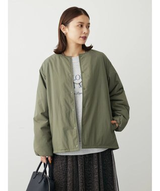 Green Parks ライト中わたノーカラーブルゾン Khaki