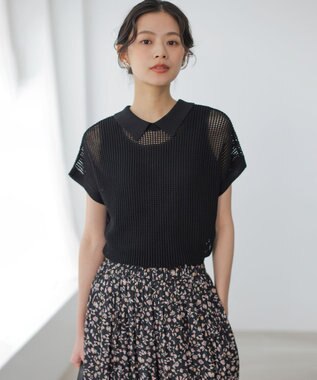 組曲 S 【先行予約・WEB限定・前後着用可】メッシュニット 襟付き半袖カーディガン