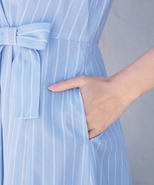 Tiaclasse 【洗える】ストライプアシンメトリーリボンワンピース サックス