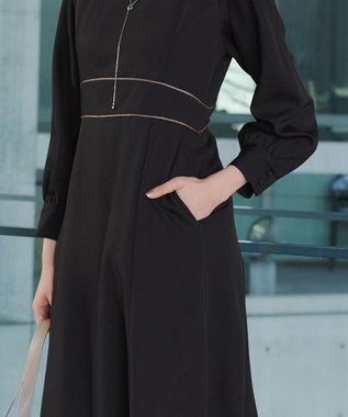 Tiaclasse L パイピングフレアワンピース ブラック