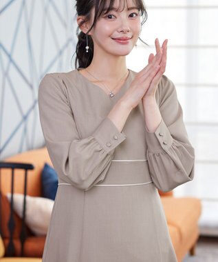 Tiaclasse L パイピングフレアワンピース ベージュ