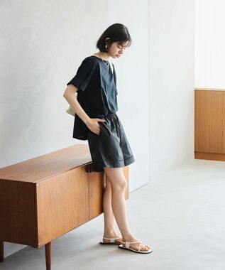 #Newans 【洗える/セットアップ可能】ハシゴレースハーフパンツ ブラック