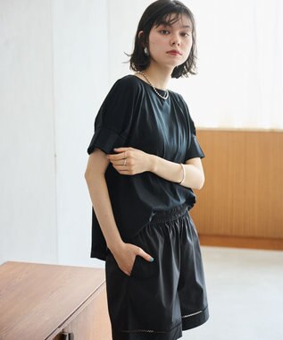 #Newans 【洗える/セットアップ可能】ハシゴレースハーフパンツ ブラック