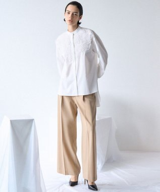 23区 S 【GOLD LABEL】ライトタフタ チュール刺繍 シャツ ホワイト系