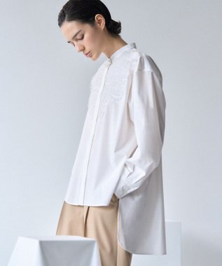 23区 S 【GOLD LABEL】ライトタフタ チュール刺繍 シャツ ホワイト系