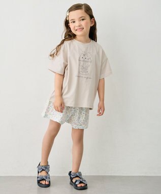 ANY KIDS 【綿100%/接触冷感】ひんやり オーバーサイズ アニマルTシャツ ベージュ×リス