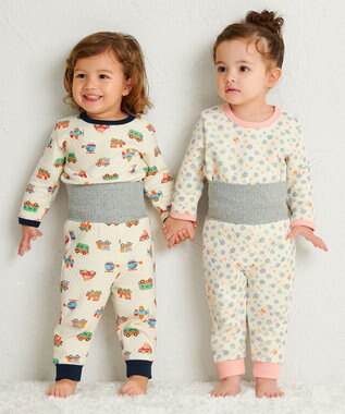 MIKI HOUSE HOT BISCUITS 【80-120cm】 あったかキルト素材 小花柄 腹巻き付き長袖パジャマ アイボリー