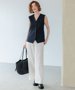 23区 L 【CLASSY.6月号掲載/洗える】リネンレーヨンストレッチ ワイドパンツ ホワイト系