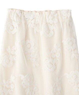 YECCA VECCA フラワー柄刺繍メッシュスカート Ivory