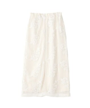 YECCA VECCA フラワー柄刺繍メッシュスカート Ivory