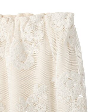 YECCA VECCA フラワー柄刺繍メッシュスカート Ivory