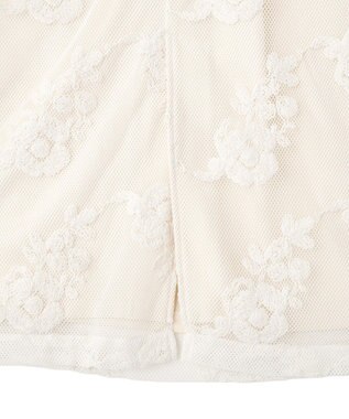YECCA VECCA フラワー柄刺繍メッシュスカート Ivory