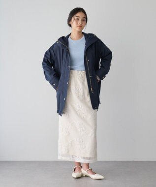 YECCA VECCA フラワー柄刺繍メッシュスカート Ivory