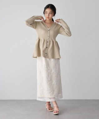 YECCA VECCA フラワー柄刺繍メッシュスカート Ivory