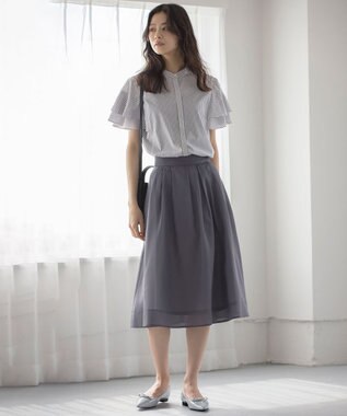 組曲 コットンレーヨンシャーティング ブラウス ベージュストライプ系1