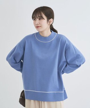 Green Parks もちやわモックネックニットプルオーバー Sax