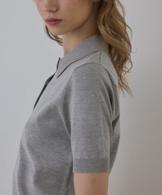 GRACE CONTINENTAL バイカラーポロニットトップ グレー