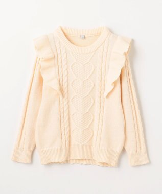 ANY KIDS 肩フリルハートケーブルニット エクリュ