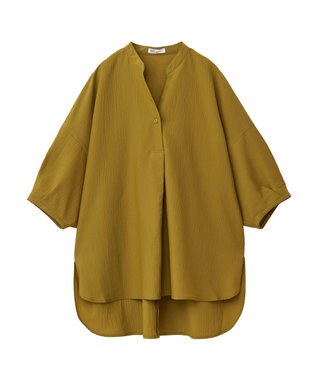 CRAFT STANDARD BOUTIQUE バンドカラーバックタック５分袖ブラウス Khaki