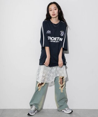 WEGO 【ユニセックス着用ITEM/手洗い可/MLサイズ】ラインゲームロゴT ネイビー