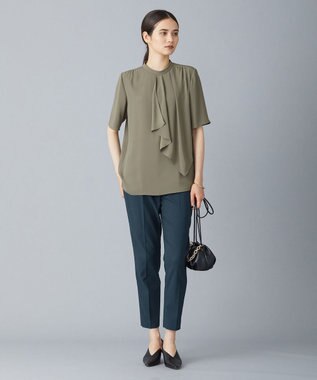 ICB 【洗える】 Back Satin Amunzen フリルブラウス アッシュカーキ系