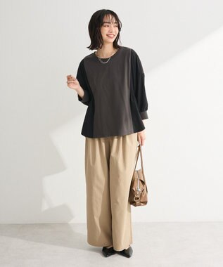 Green Parks ７分袖サイドシャーリングドッキングプルオーバ Charcoal Gray