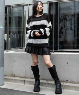 WEGO モヘアタッチボーダーBIGニット ホワイトボーダー